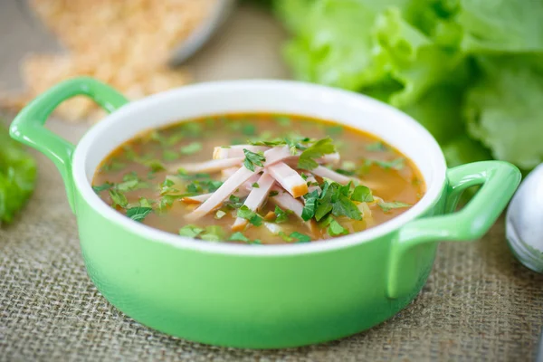 Pea soup with smoked meat — Stock Photo, Image