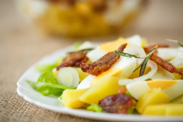Potatissallad med bacon och ägg Stockbild