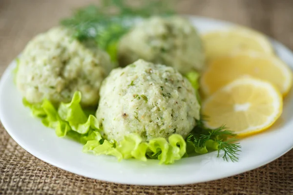 Meatballs steam fish with greens — Stock Image Meatballs steam fish with greens Stock Image