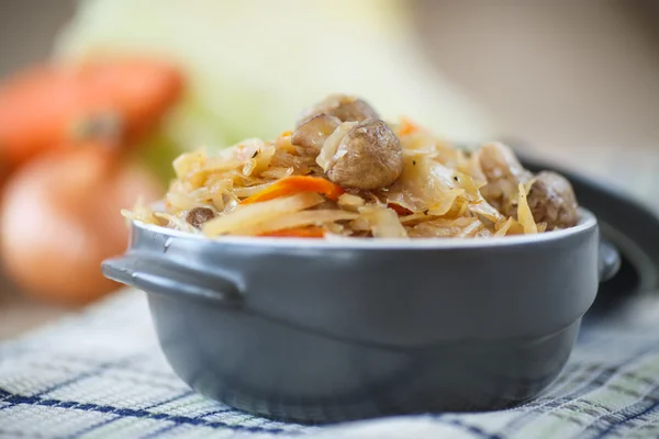 Braised cabbage with mushrooms — Stock Photo, Image