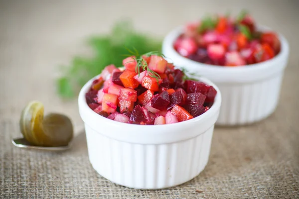 Salad of boiled vegetables with beetroot — Stock Photo, Image