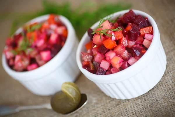 Salad of boiled vegetables with beetroot — Stock Photo, Image