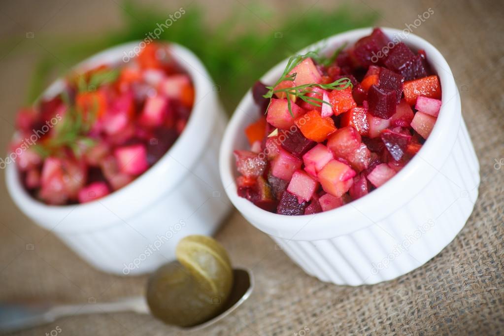 salad of boiled vegetables with beetroot