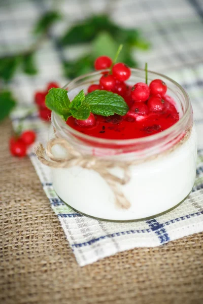 Sweet  yogurt with jam and red currant — Stock Photo, Image