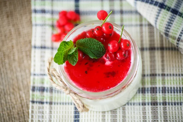 Yogurt dulce con mermelada y grosella roja —  Fotos de Stock