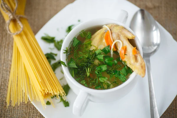 Chicken soup with spaghetti — Stock Photo, Image