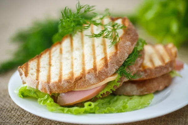 Sandwich with sausage, cheese and herbs — Stock Photo, Image