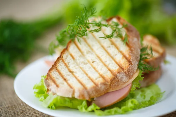 Sandwich mit Wurst, Käse und Kräutern — Stockfoto
