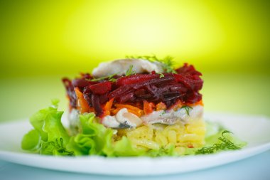 ringa balığı ve haşlanmış sebze salatası