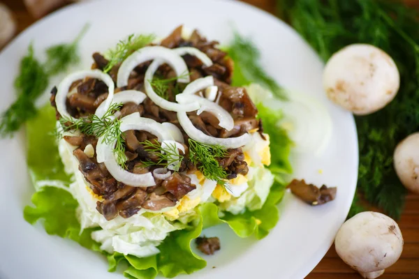 Salat mit Kohl und Champignons — Stockfoto