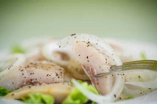 Stücke gesalzenen Herings mit Zwiebeln — Stockfoto