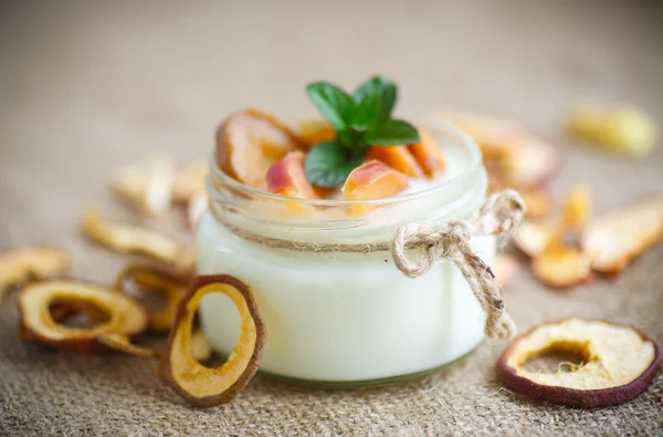 Hausgemachter süßer Joghurt mit Trockenfrüchten — Stockfoto