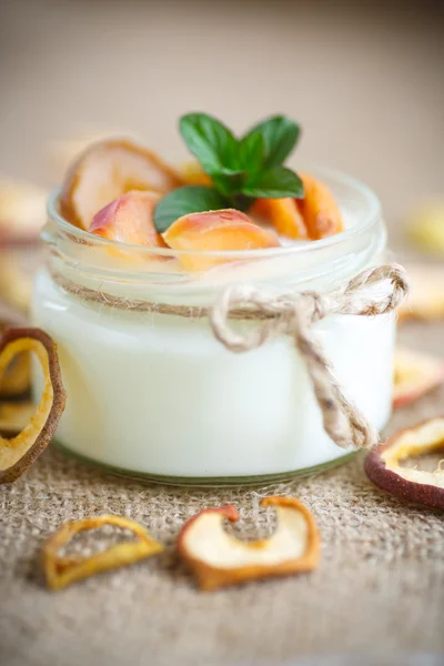 Casa iogurte doce com frutas secas — Fotografia de Stock