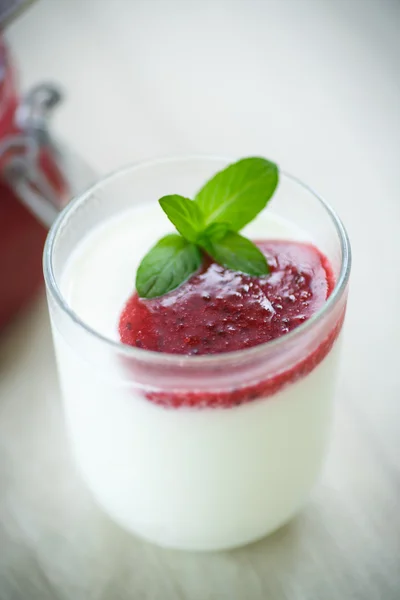 Sweet homemade yogurt with fruit jam — Stock Photo, Image