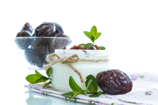 Sweet milk yogurt with prunes — Stock Photo, Image