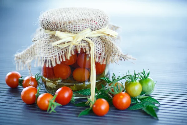 Tomatoes marinated in jars — Stock Photo, Image