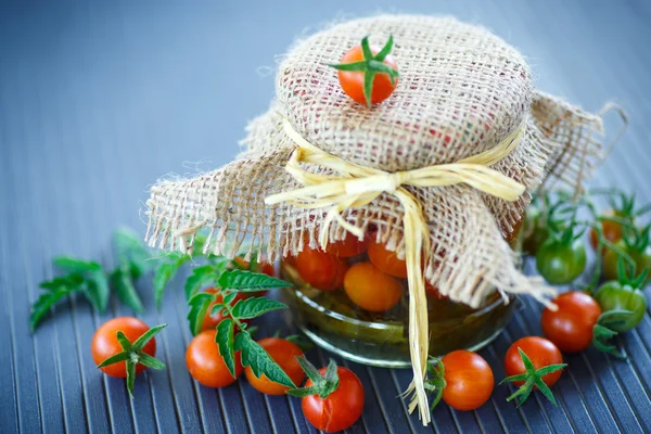 Tomatoes marinated in jars — Stock Photo, Image
