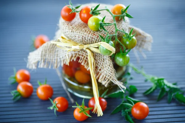 Tomatoes marinated in jars — Stock Photo, Image