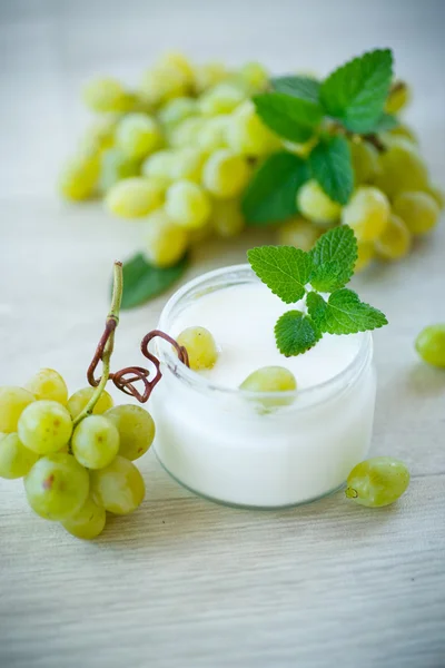 Casa yogurt dolce con uva fresca — Foto Stock