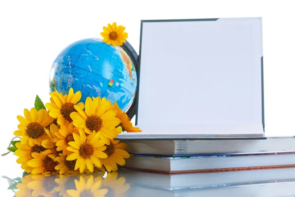 Globe with books and flowers — Stock Photo, Image