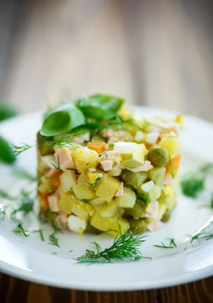 Plantaardige salade met gepekelde komkommers — Stockfoto