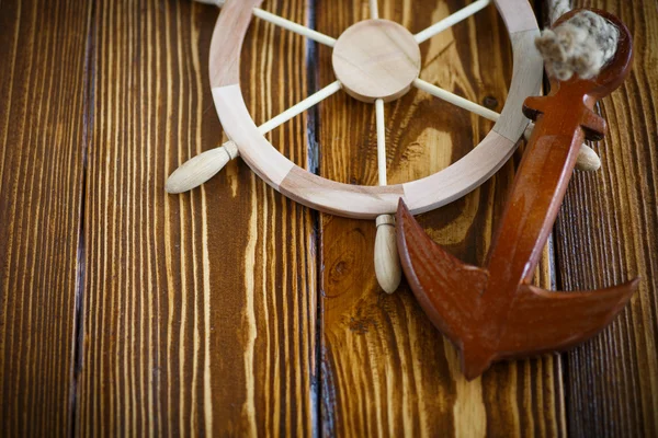 Decorative wooden steering wheel — Stock Photo, Image