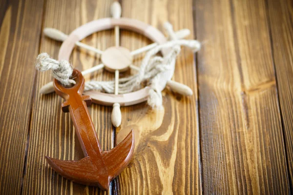 Decorative wooden steering wheel — Stock Photo, Image