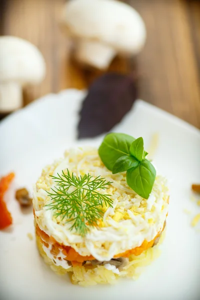 Layered salad with mushrooms and vegetables — Stock Photo, Image