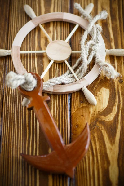 Decorative wooden steering wheel — Stock Photo, Image