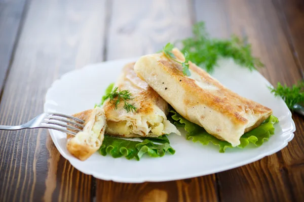 Rollos de primavera rellenos fritos en un plato — Foto de Stock