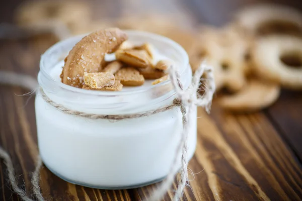 Sweet yogurt and cookies — Stock Photo, Image