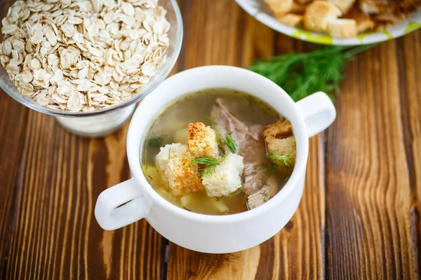 Sup oat dengan croutons — Stok Foto