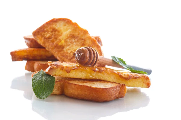 Fried in batter toast with honey — Stock Photo, Image