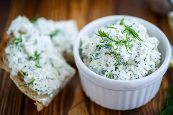 Snack salty cheese with herbs — Stock Photo, Image