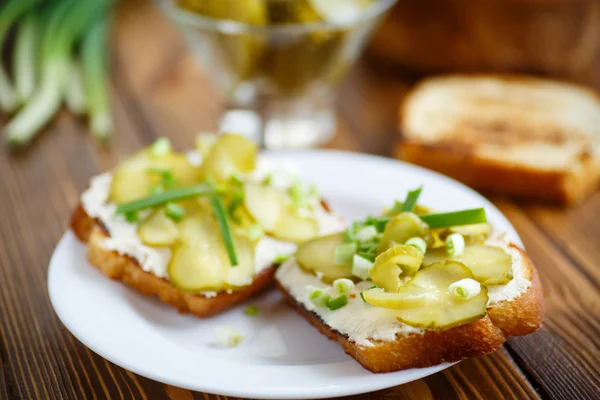 Вегетаріанський бутерброд з сиром, солінням та травами Стокове Фото