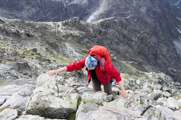 Meisje op de top van de berg — Stockfoto