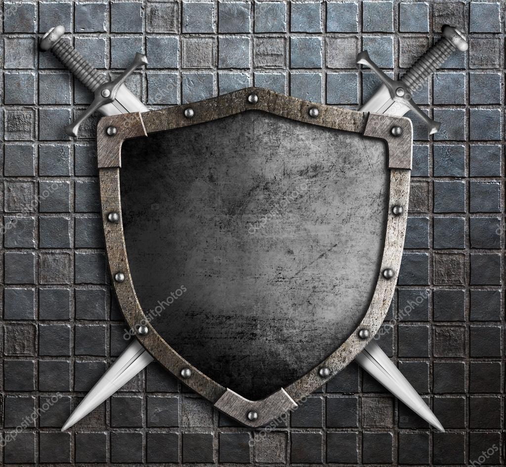 Medieval shield with crossed swords 3d illustration Stock Photo by