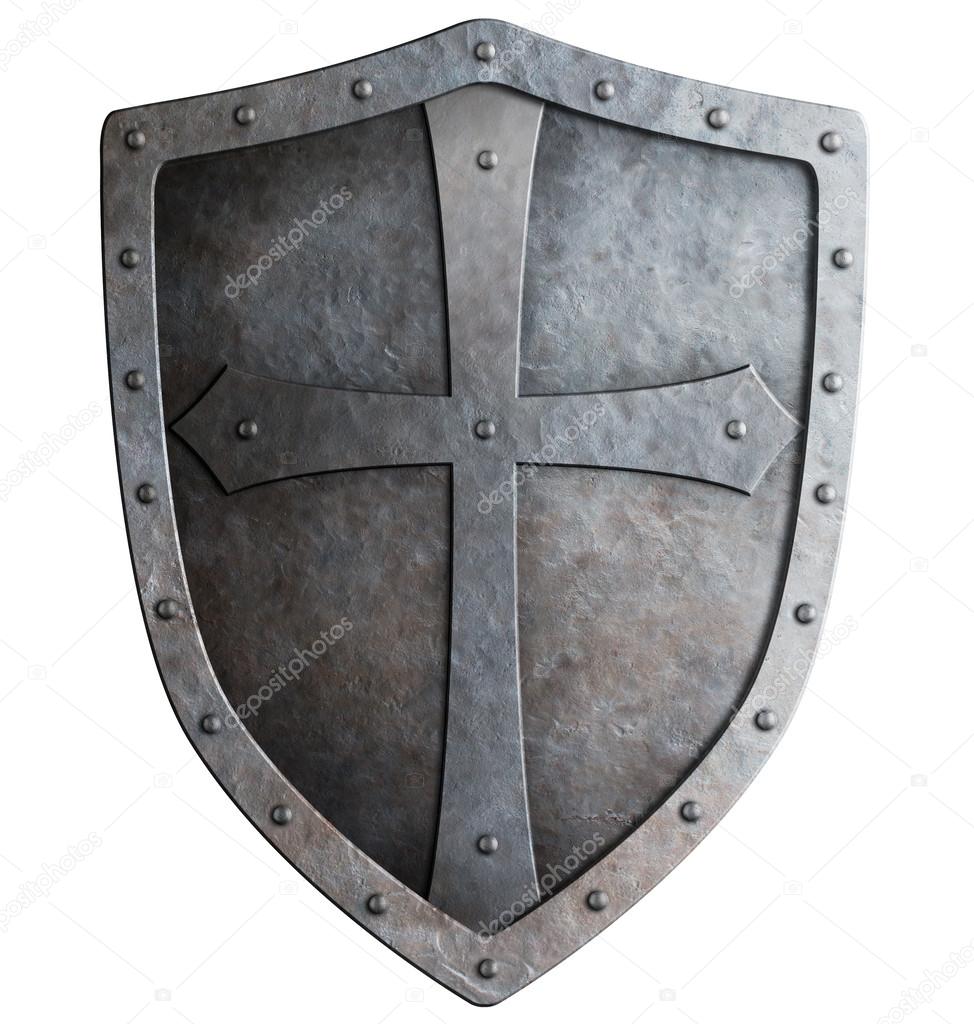 Medieval crusader knight's shield isolated on white — Stock Photo