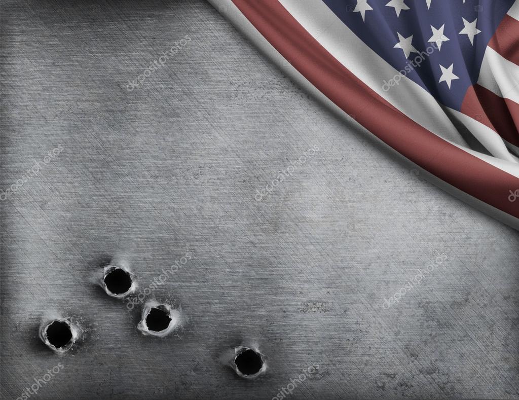 Фотообои metal background with bullet holes and USA flag.