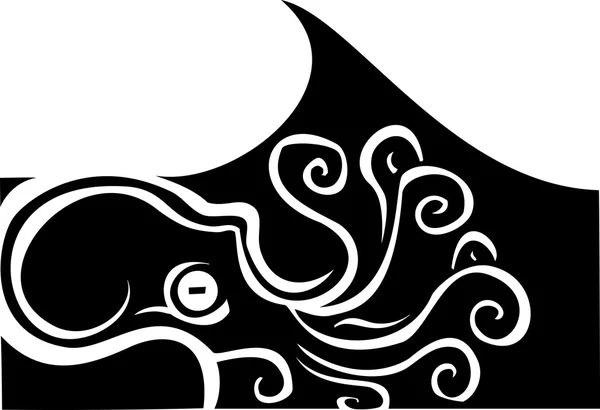 Woodcut wave Octopus — Stock Vector