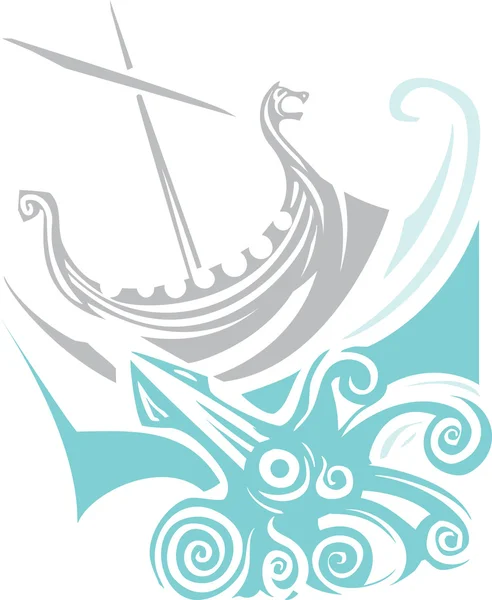 Viking långskepp segling — Stock vektor