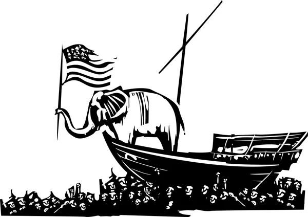 Republikanischer Elefant und Flüchtlingsmeer — Stockvektor