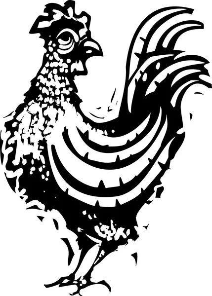 Woodcut Rooster Standing — Stock Vector