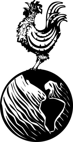 Gallo cinese di Capodanno sul globo terrestre — Vettoriale Stock