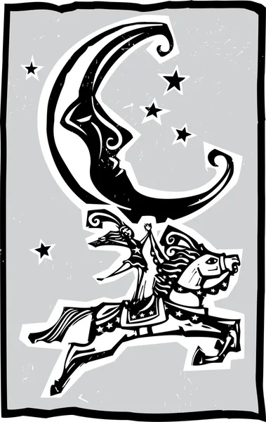 Luna estilo Woodcut y Circo — Vector de stock