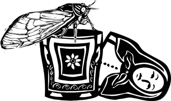 Изображение Brood Cicada Выполненное Стиле Экспрессионизма Вырезанное Вложенной Русской Куклы — стоковый вектор