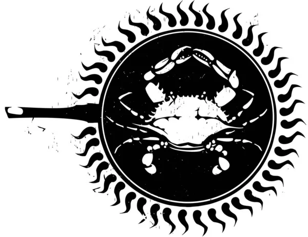 Woodcut Frying Crab Patelni Baltimores Klasyczny Wybór Żywności — Wektor stockowy