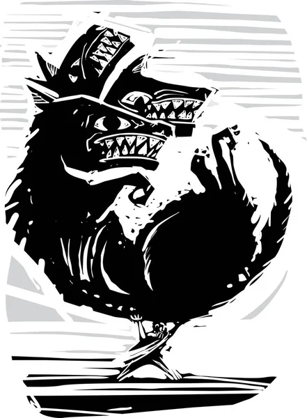 Träsnitt Stil Expressionistisk Bild Herkules Bär Cerebus Hund Hades Underjorden — Stock vektor