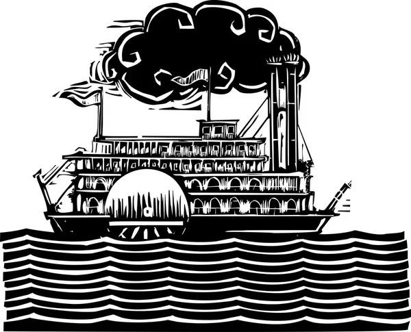 Бокове колесо Річковий човен у хвилях — стоковий вектор