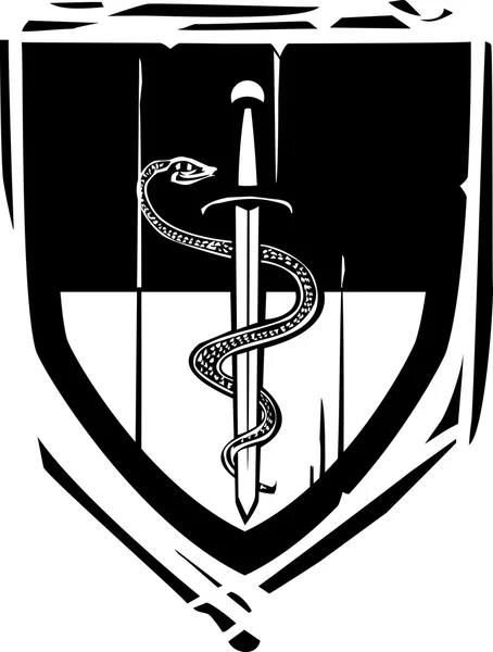 Escudo heráldico Serpiente y espada — Vector de stock